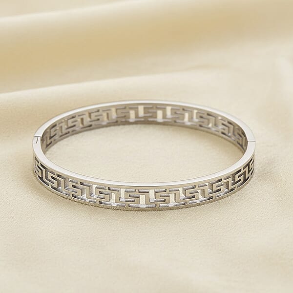 Shop Lc Greek Key Bangle Bracelet In Stainless Steel (7.25 Inches)
