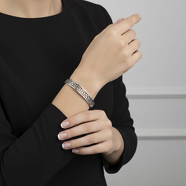 Shop Lc Greek Key Bangle Bracelet In Stainless Steel (7.25 Inches)