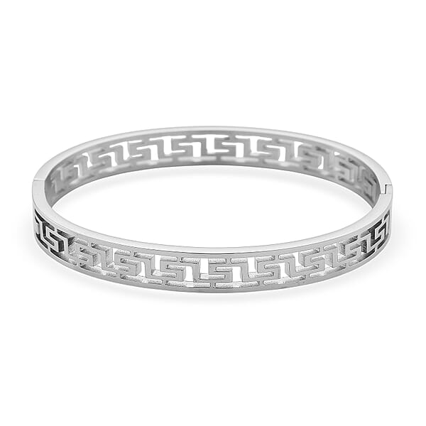 Shop Lc Greek Key Bangle Bracelet In Stainless Steel (7.25 Inches)