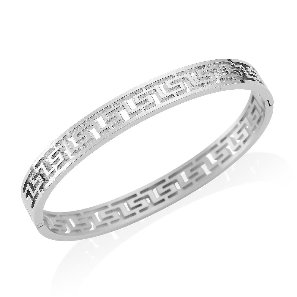 shop lc Greek Key Bangle Bracelet in Stainless Steel (7.25 Inches)