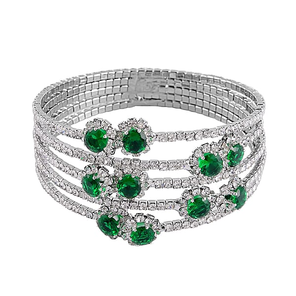Shop Lc Green And White Color Austrian Crystal Bangle Bracelet (7-7.5 In) And Earrings In Silvertone