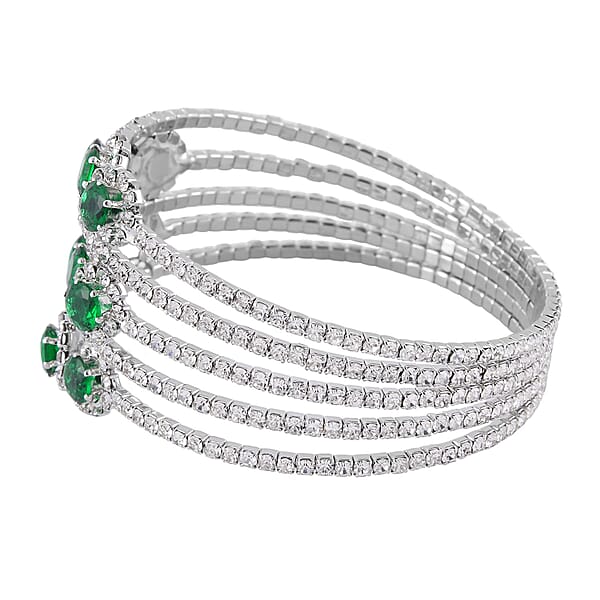 Shop Lc Green And White Color Austrian Crystal Bangle Bracelet (7-7.5 In) And Earrings In Silvertone