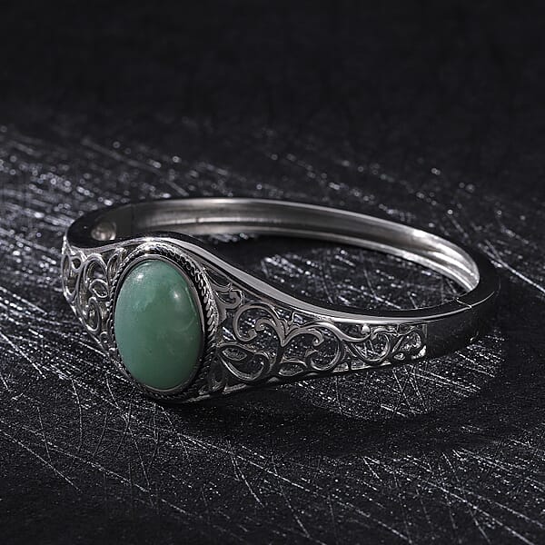 Shop Lc Green Aventurine 12.60 Ctw Bangle Bracelet In Stainless Steel (7.00 In)