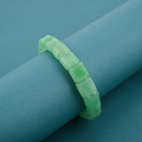 Shop Lc Green Aventurine 125.00 Ctw Square Block Stretch Bracelet