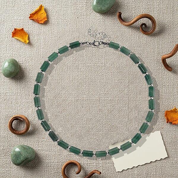Shop Lc Green Aventurine 204.00 Ctw Barrel Necklace In Silvertone 18-20 Inches