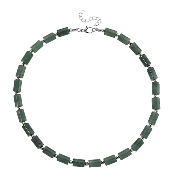 Shop Lc Green Aventurine 204.00 Ctw Barrel Necklace In Silvertone 18-20 Inches