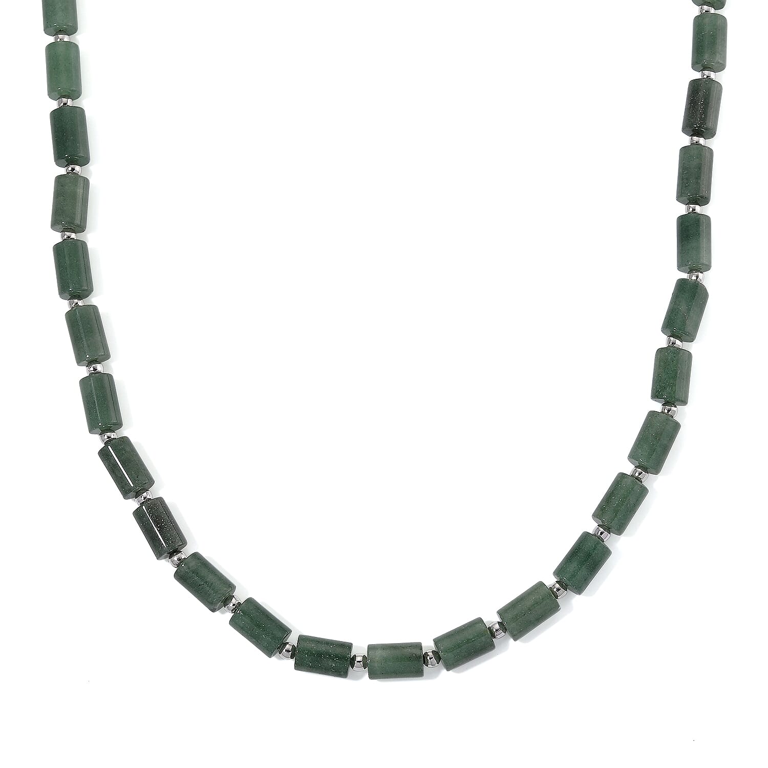 shop lc Green Aventurine 204.00 ctw Barrel Necklace in Silvertone 18-20 Inches