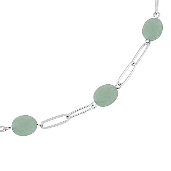 Shop Lc Green Aventurine 30.00 Ctw Paper Clip Station Necklace In Stainless Steel 18-20 Inches Tarnish-Free Waterproof Sweat Proof Jewelry