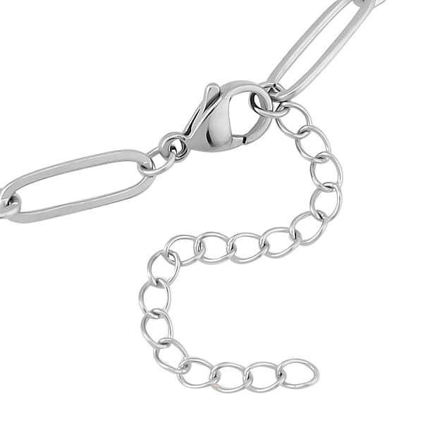 Shop Lc Green Aventurine 30.00 Ctw Paper Clip Station Necklace In Stainless Steel 18-20 Inches Tarnish-Free Waterproof Sweat Proof Jewelry