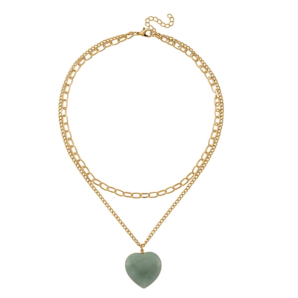 Shop Lc Green Aventurine 75.00 Ctw Heart Pendant With Paper Clip Necklace In Goldtone 18-20 Inches