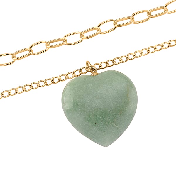 Shop Lc Green Aventurine 75.00 Ctw Heart Pendant With Paper Clip Necklace In Goldtone 18-20 Inches