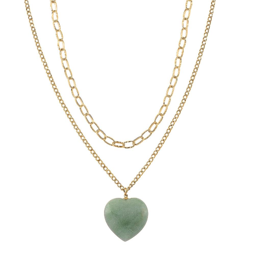 shop lc Green Aventurine 75.00 ctw Heart Pendant with Paper Clip Necklace in Goldtone 18-20 Inches