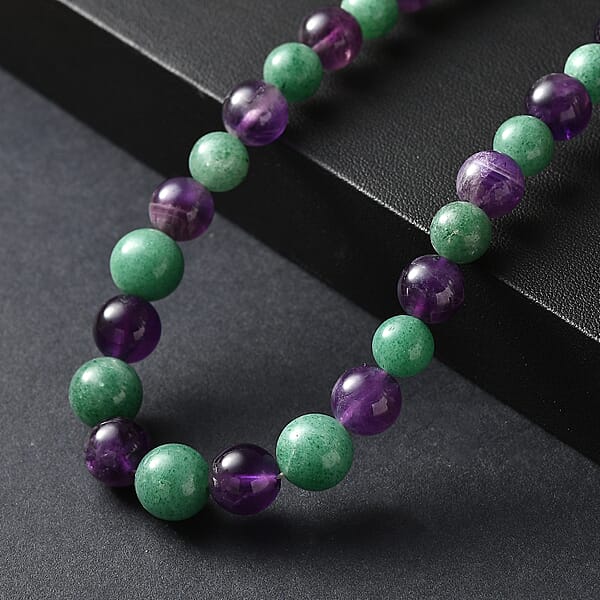 Shop Lc Green Aventurine And African Amethyst 335.00 Ctw Beaded Necklace In Platinum Bond 20 Inches