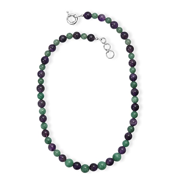 Shop Lc Green Aventurine And African Amethyst 335.00 Ctw Beaded Necklace In Platinum Bond 20 Inches