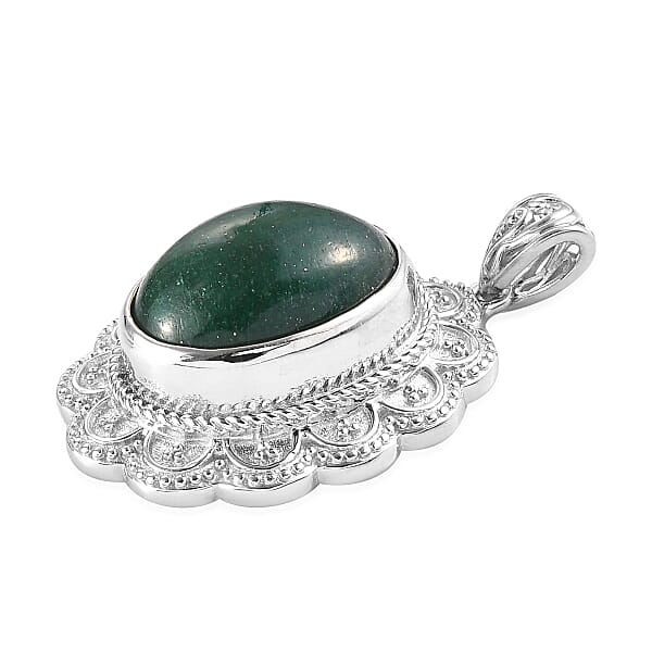 Shop Lc Green Aventurine Pendant In Platinum Over Copper With Magnet 11.80 Ctw