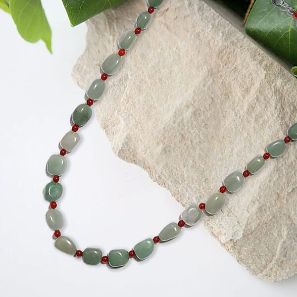 Shop Lc Green Aventurine Red Agate Beaded Necklace 20 Inches In Sterling Silver 253.30 Ctw