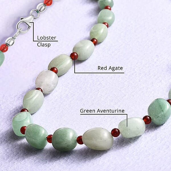 Shop Lc Green Aventurine Red Agate Beaded Necklace 20 Inches In Sterling Silver 253.30 Ctw