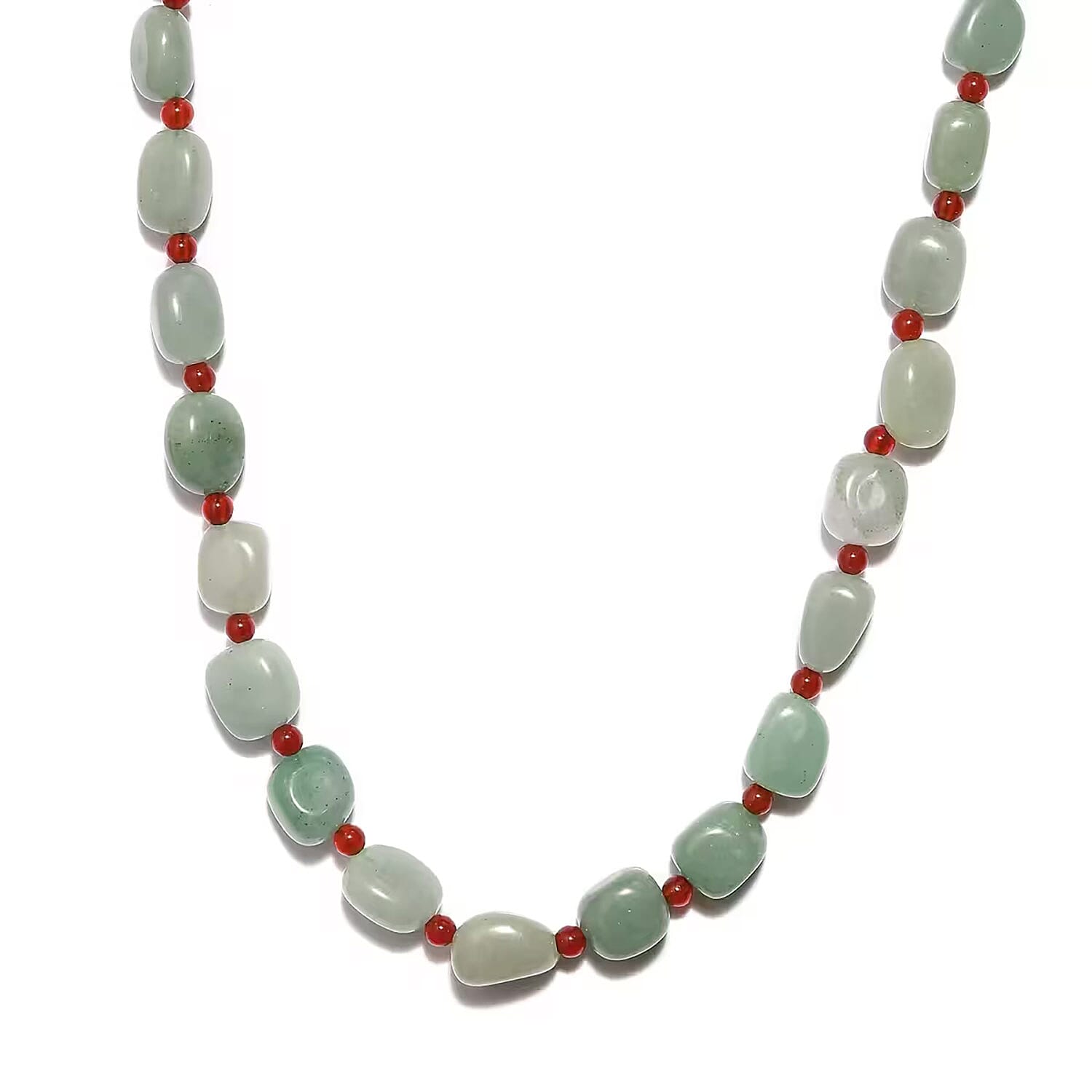 shop lc Green Aventurine Red Agate Beaded Necklace 20 Inches in Sterling Silver 253.30 ctw