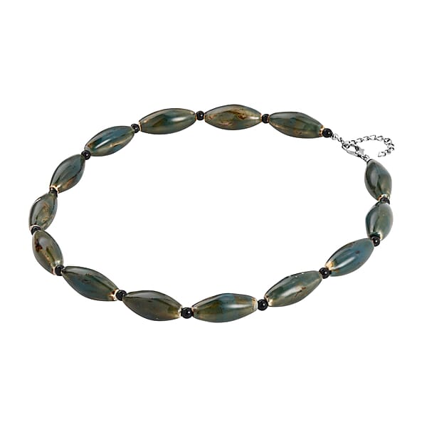 Shop Lc Green Color Ceramic And Black Glass Beaded Necklace In Silvertone 24-26 Inches