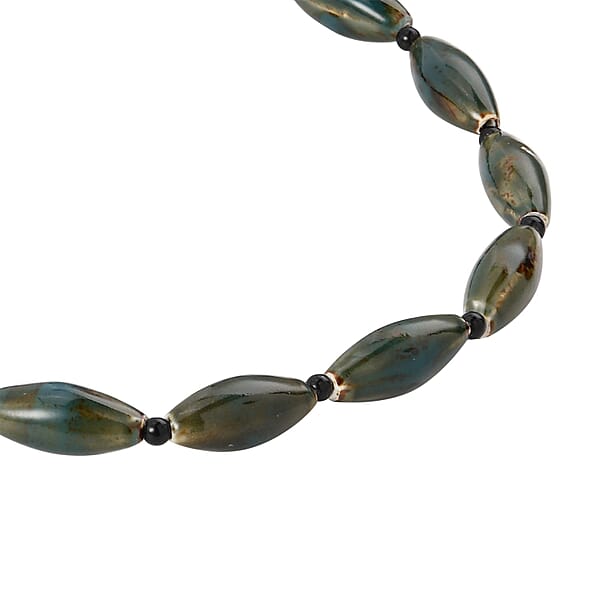 Shop Lc Green Color Ceramic And Black Glass Beaded Necklace In Silvertone 24-26 Inches