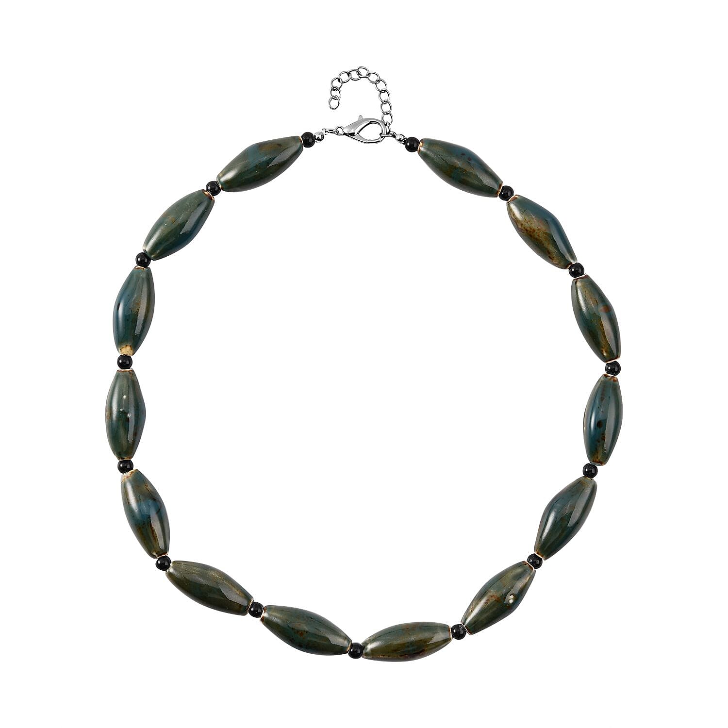shop lc Green Color Ceramic and Black Glass Beaded Necklace in Silvertone 24-26 Inches