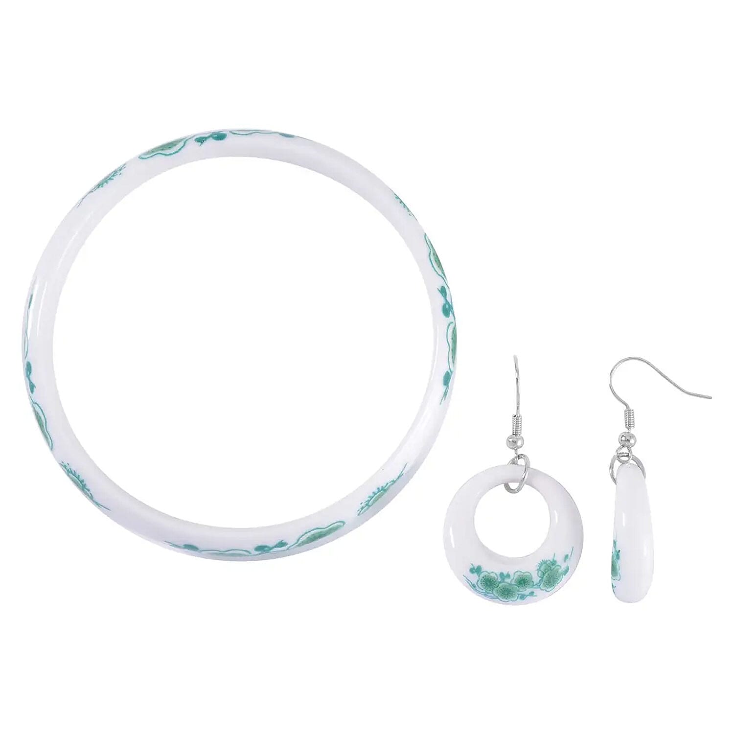 shop lc Green Color Ceramic Bangle Bracelet (8.50 In) and Earrings in Stainless Steel