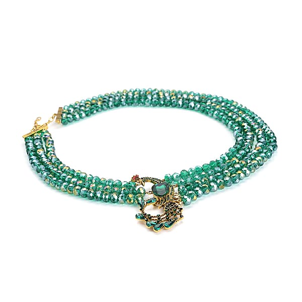 Shop Lc Green Glass And Multi Color Austrian Crystal Beaded Multi Layered Peacock Necklace In Goldtone 20-22 Inches