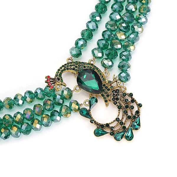 Shop Lc Green Glass And Multi Color Austrian Crystal Beaded Multi Layered Peacock Necklace In Goldtone 20-22 Inches