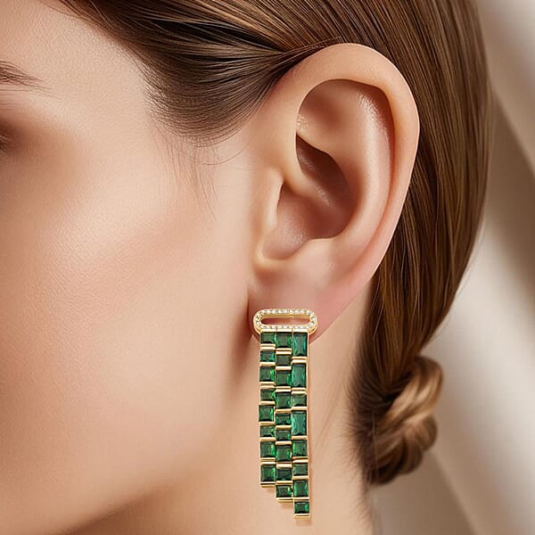 Shop Lc Green Glass And Simulated Diamond Earrings In Goldtone