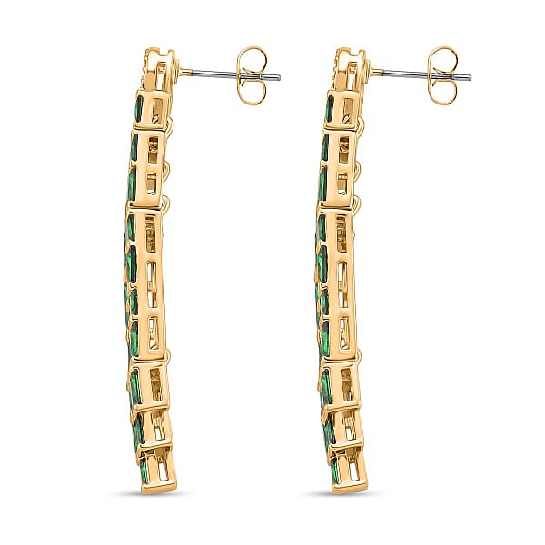 Shop Lc Green Glass And Simulated Diamond Earrings In Goldtone