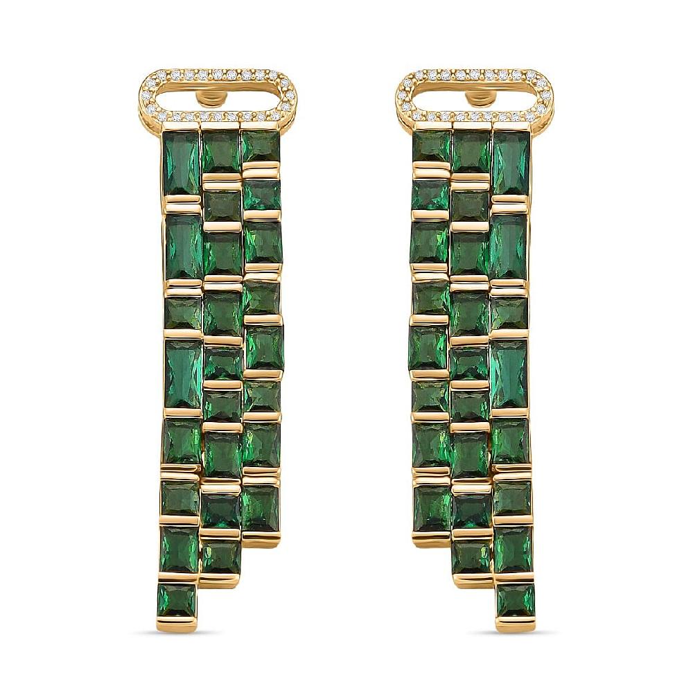 shop lc Green Glass and Simulated Diamond Earrings in Goldtone