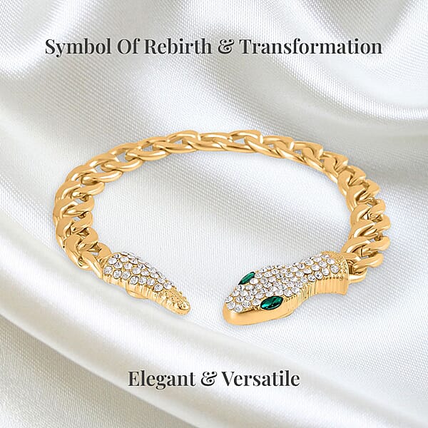 Shop Lc Green Glass And White Austrian Crystal Cable Link Chain With Snake Head & Tail Bracelet In Goldtone (10.50 In)
