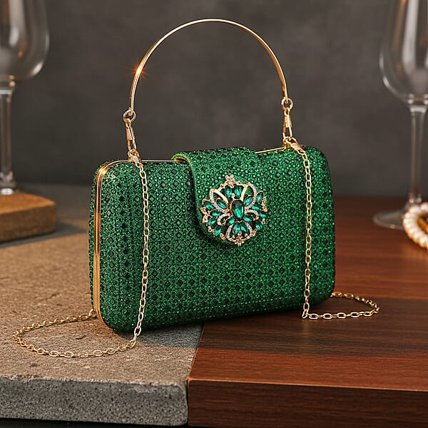 Shop Lc Green Gorgeous Crystal Clutch Bag With Shoulder Chain Strap