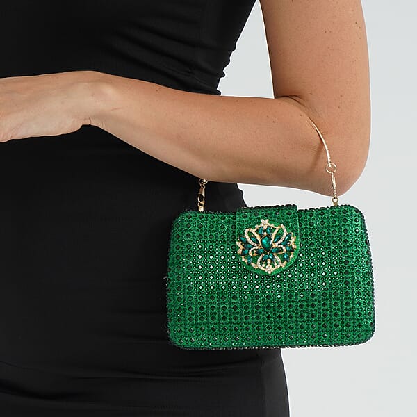 Shop Lc Green Gorgeous Crystal Clutch Bag With Shoulder Chain Strap