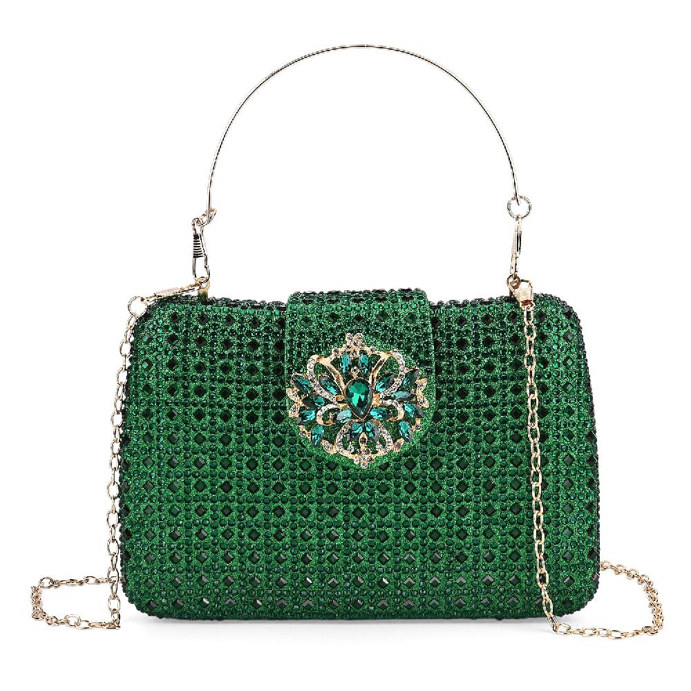 shop lc Green Gorgeous Crystal Clutch Bag with Shoulder Chain Strap