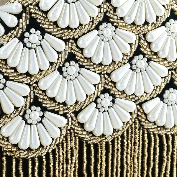 Shop Lc Green Hand Embroidery Pearl Studded Velvet Clutch With Tassels Ring Handle And Sling Chain