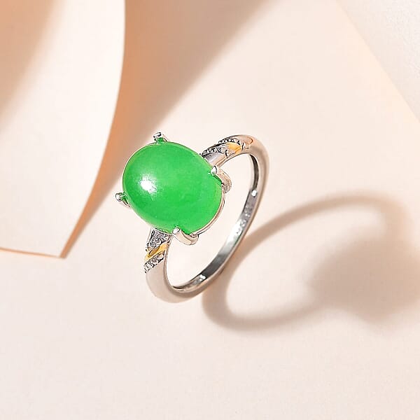 Shop Lc Green Jade (D) 4.50 Ctw Solitaire Ring In 14K YG And Platinum Over Sterling Silver