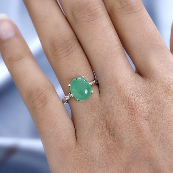 Shop Lc Green Jade (D) 4.50 Ctw Solitaire Ring In 14K YG And Platinum Over Sterling Silver