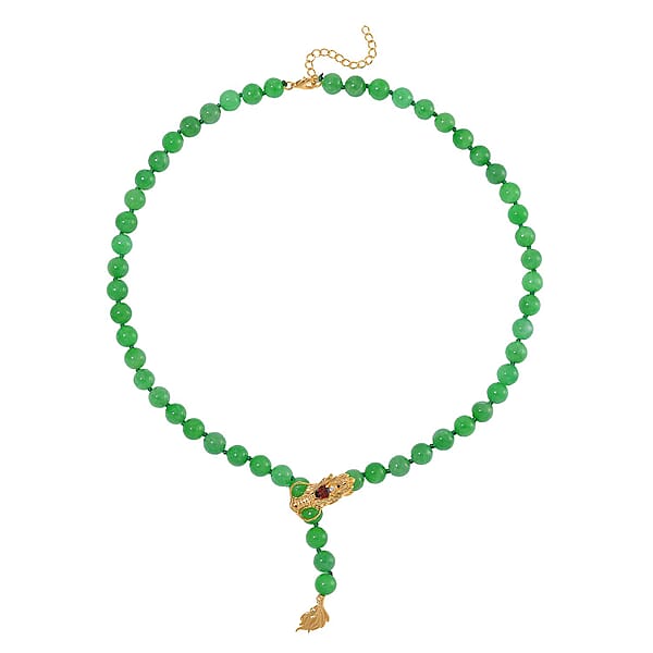 Shop Lc Green Jade (D) And Multi Gemstone 220.90 Ctw Dragon Necklace In 18K Vermeil Yellow Gold Over Sterling Silver 18-20 Inches