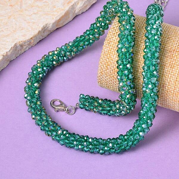 Shop Lc Green Magic Color Glass Beaded Necklace In Silvertone 20-20 Inches