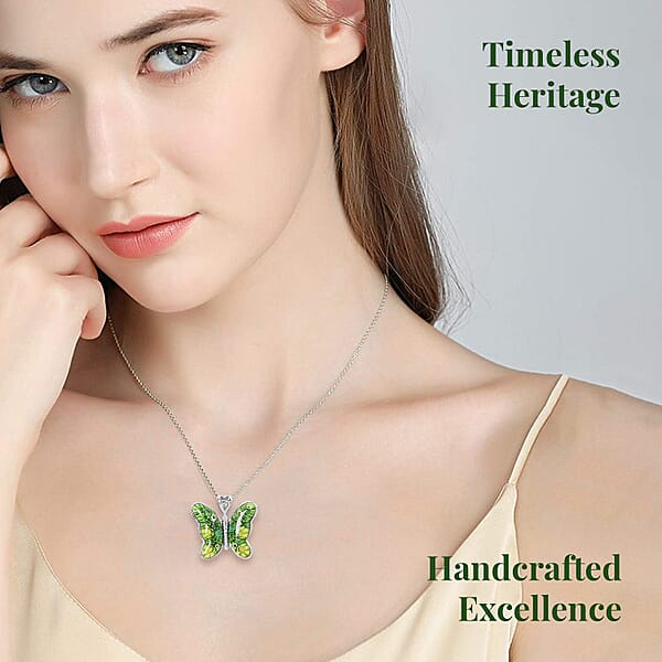 Shop Lc Green Murano Style Butterfly Necklace In Stainless Steel 24 Inches