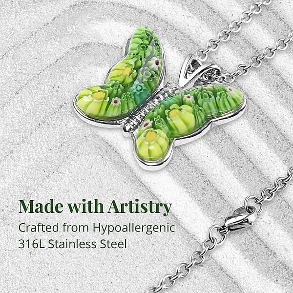 Shop Lc Green Murano Style Butterfly Necklace In Stainless Steel 24 Inches