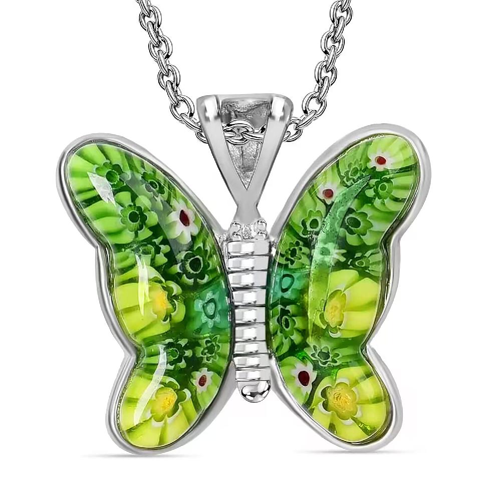 shop lc Green Murano Style Butterfly Necklace in Stainless Steel 24 Inches