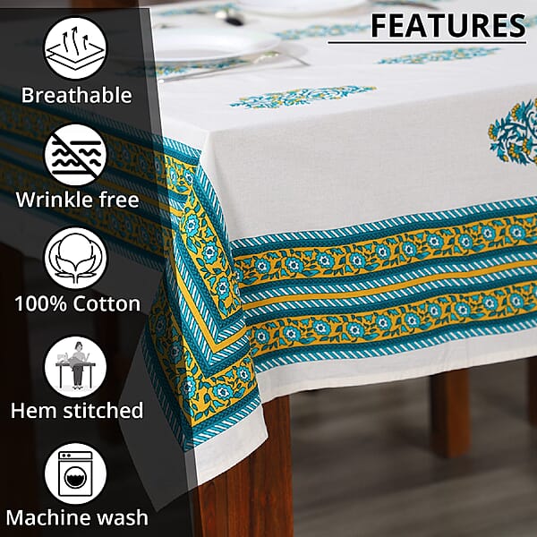 Shop Lc Green Mustard Screen Printed Cotton Sheeting Table Cover
