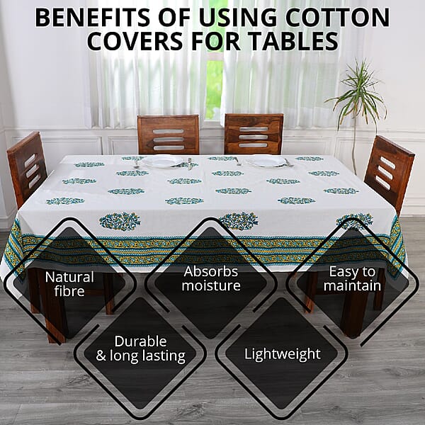 Shop Lc Green Mustard Screen Printed Cotton Sheeting Table Cover