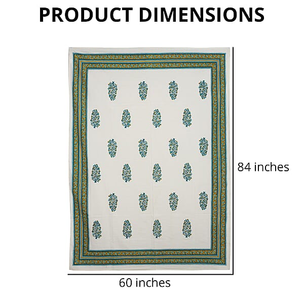 Shop Lc Green Mustard Screen Printed Cotton Sheeting Table Cover