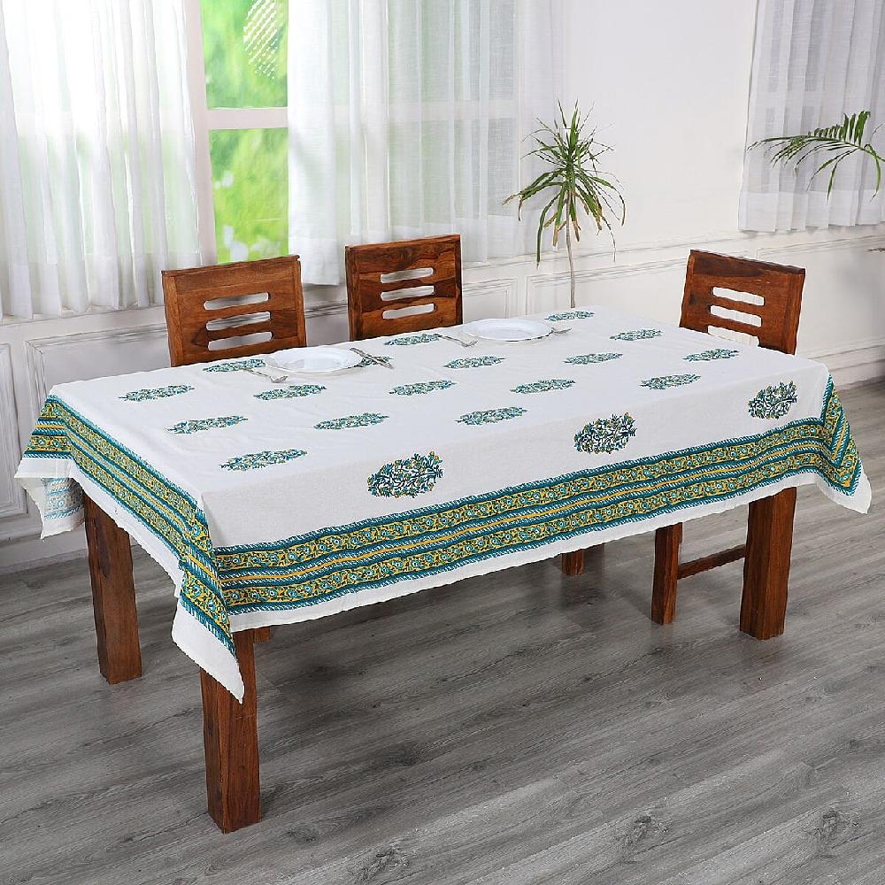 shop lc Green Mustard Screen Printed Cotton Sheeting Table Cover