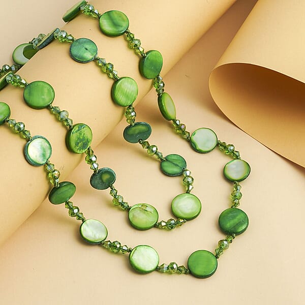 Shop Lc Green Shell Pearl Coin Green Glass Beaded Necklace 47 Inches