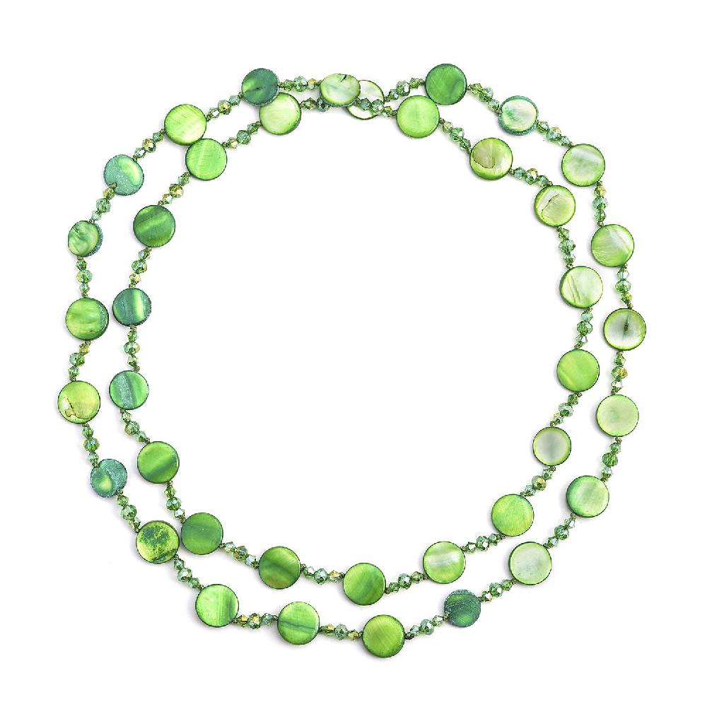 shop lc Green Shell Pearl Coin Green Glass Beaded Necklace 47 Inches