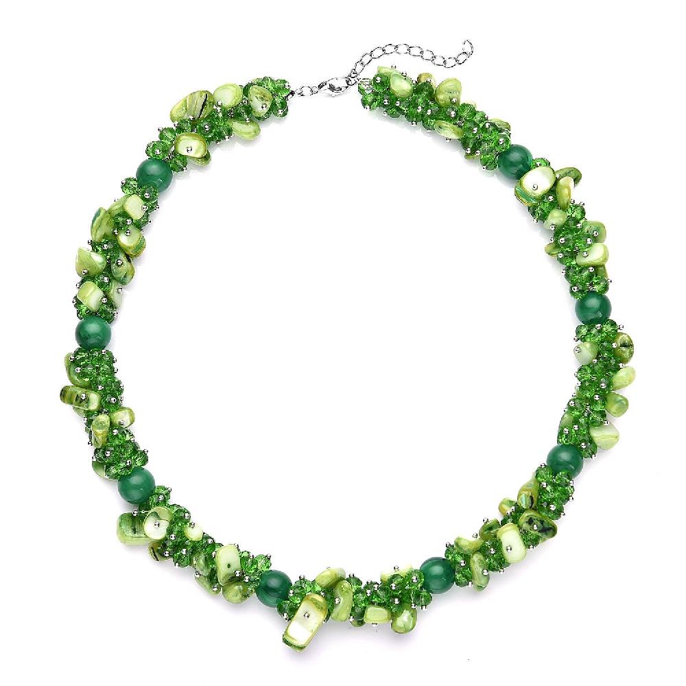 shop lc Green Shell Seed Bead Necklace Silvertone Necklace Green Multi Strand Statement Necklace For Women Birthday Gifts For Women Necklace 20-23 Inch